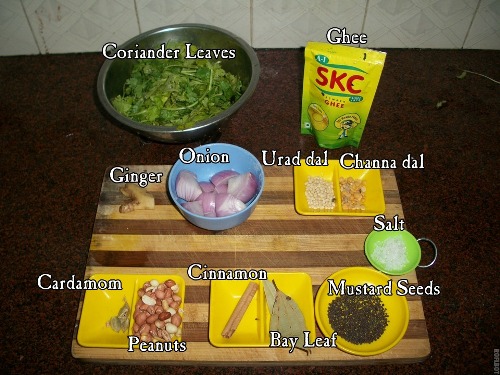 ingredients for making coriander rice