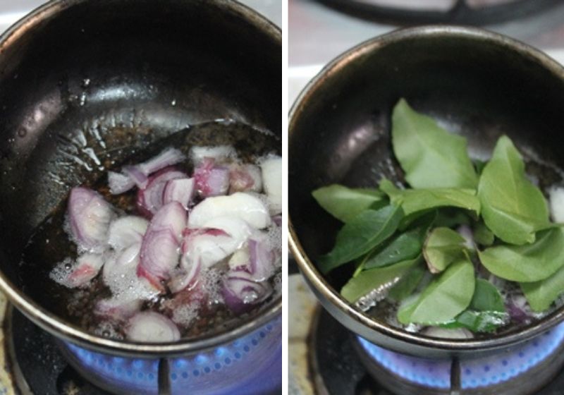 add sliced shallots and curry leaves