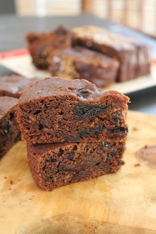 close shot of chocolate fruit cake