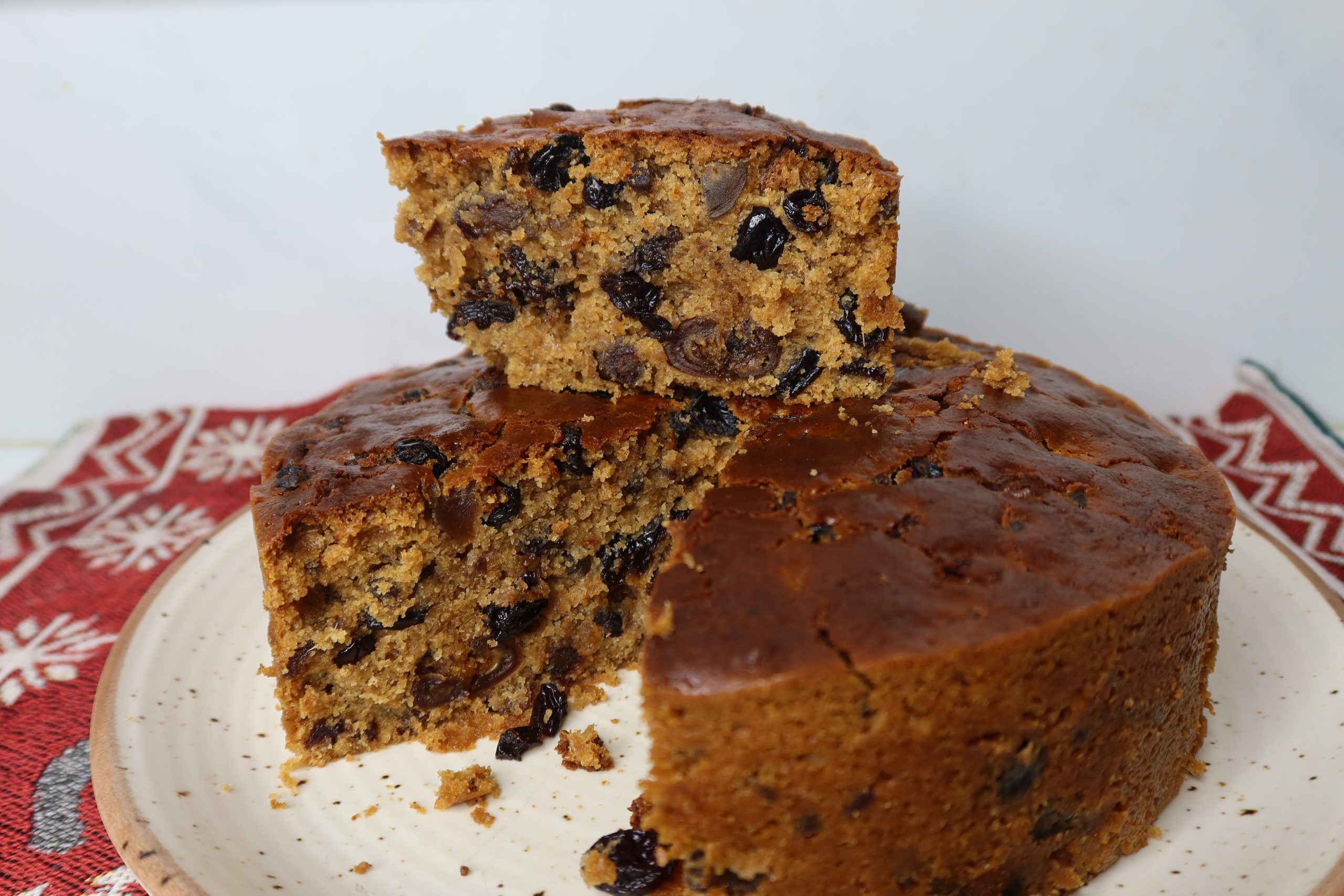 eggless fruit cake sliced and served