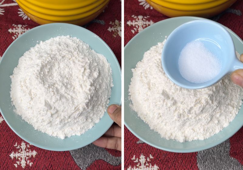 take flour, salt in a bowl