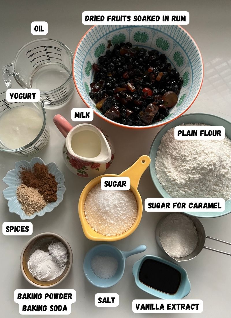 ingredients for eggless fruit cake