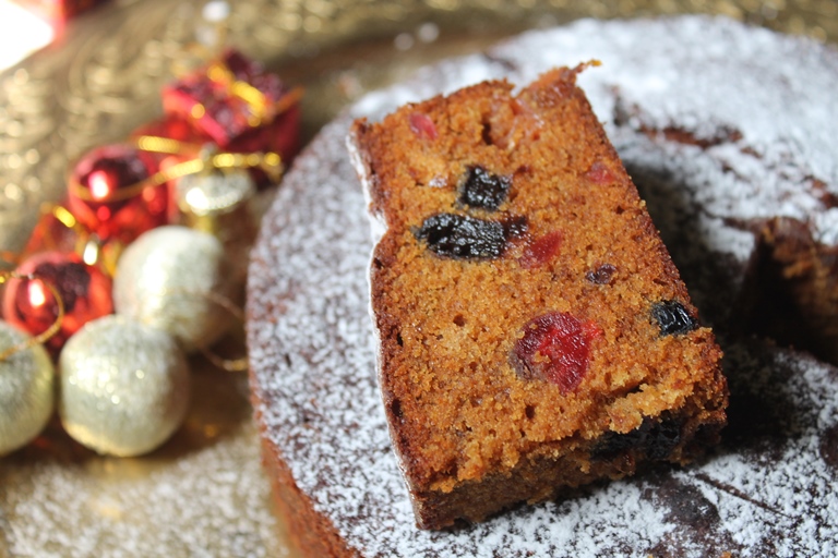 a slice of traditional fruit cake