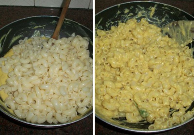 add in cooked macaroni and mix well