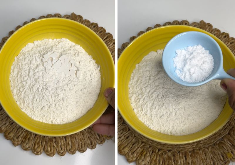 take flour, baking soda in a bowl