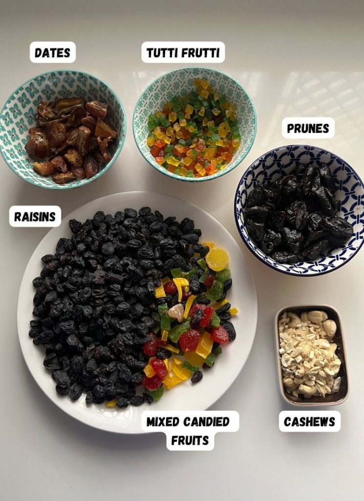 dried fruits and nuts used for plum cake