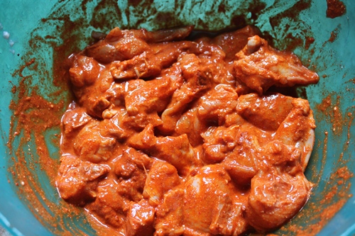 mix chicken with spices and curd