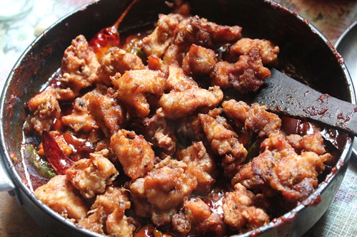 add in fried chicken in chilli chicken sauce