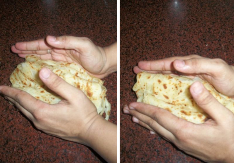 crush the paratha to create layers