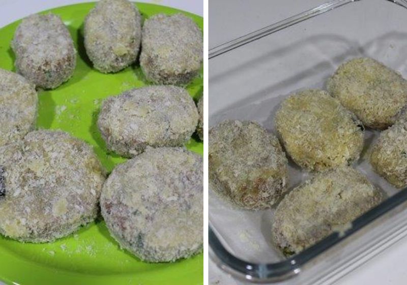 cutlets shaped and coated with breadcrumbs
