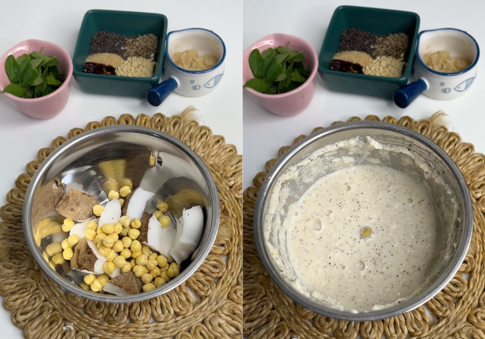 coconut and gram dal in a blender