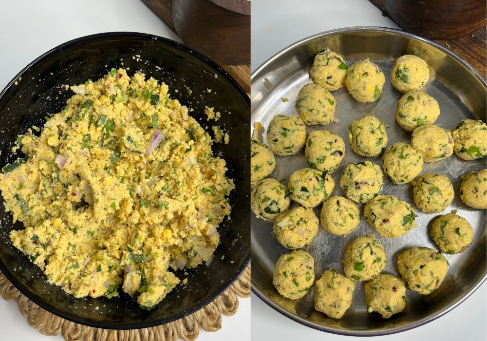 paruppu urundai dal mixture and shaped into balls