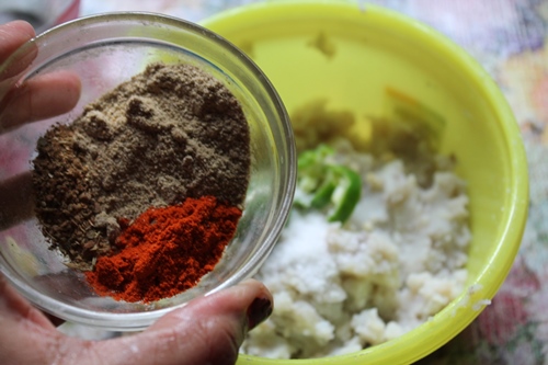 add spice powders for aloo paratha