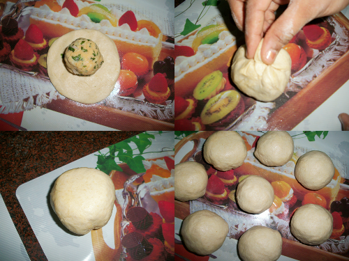 place filling inside dough and roll gently