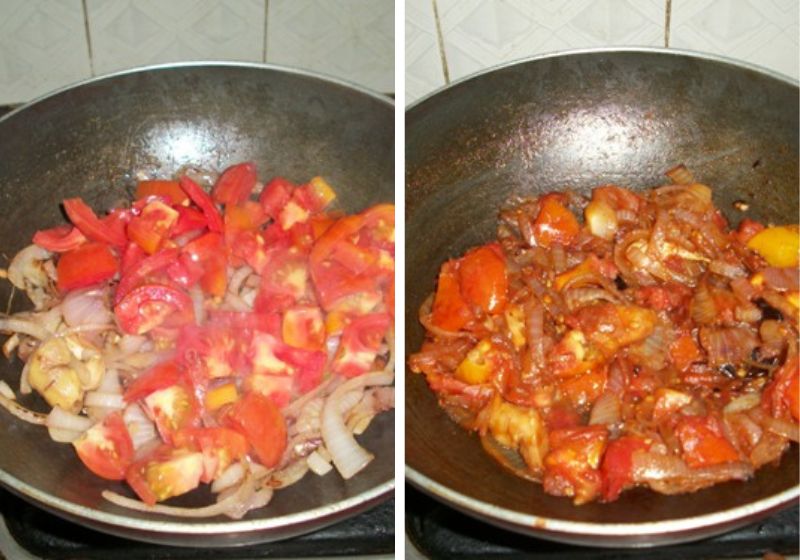 add tomatoes and cook till mushy