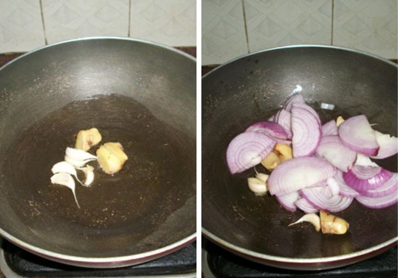saute ginger, garlic, onions in a pan