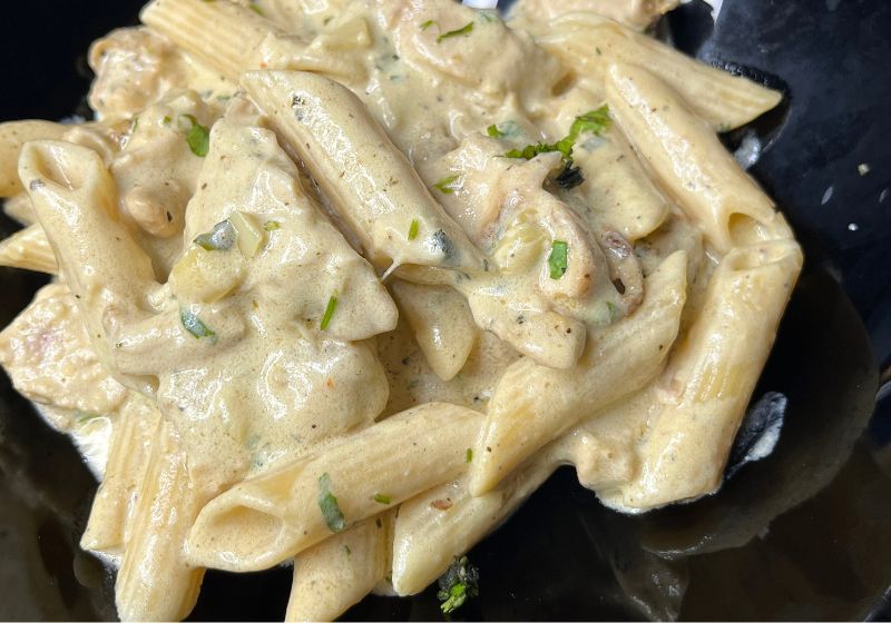 chicken alfredo pasta tosed with homemade alfredo sauce