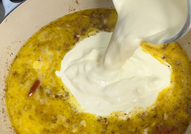 add cream into the pan