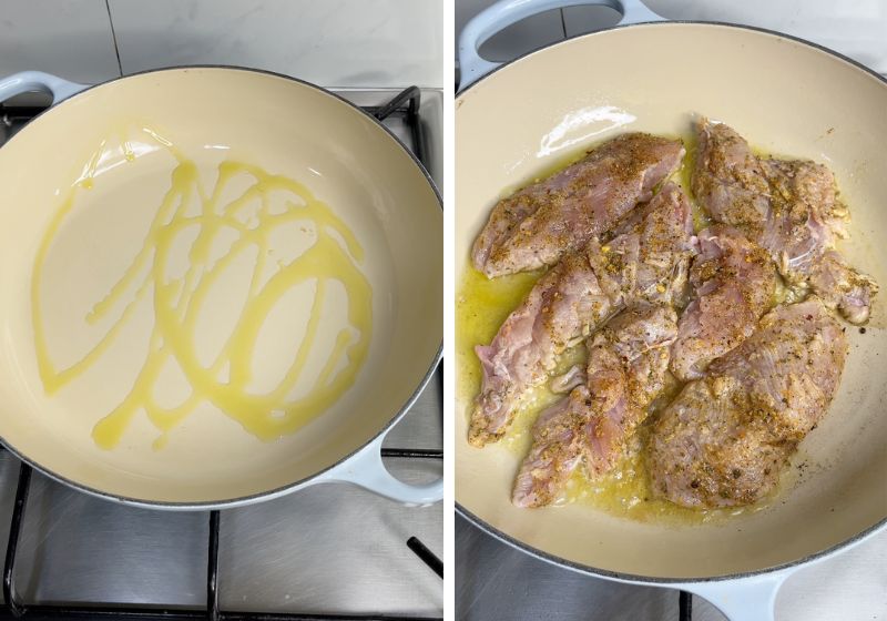 cook chicken breast in olive oil for chicken alfredo pasta