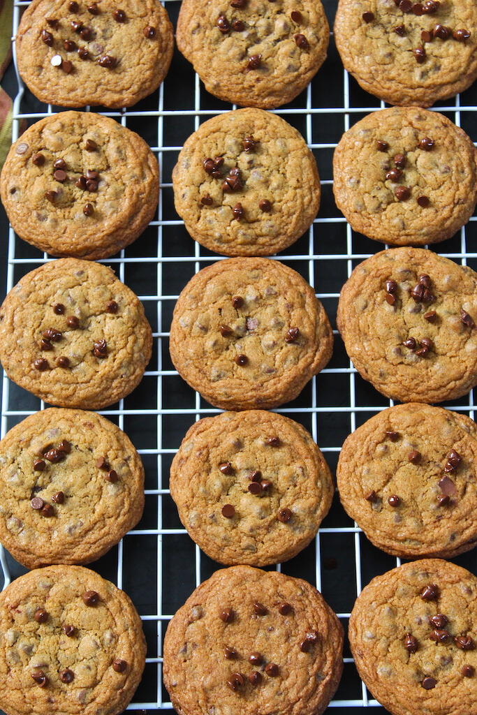 Chocolate Chip Cookies cooling in wire rack