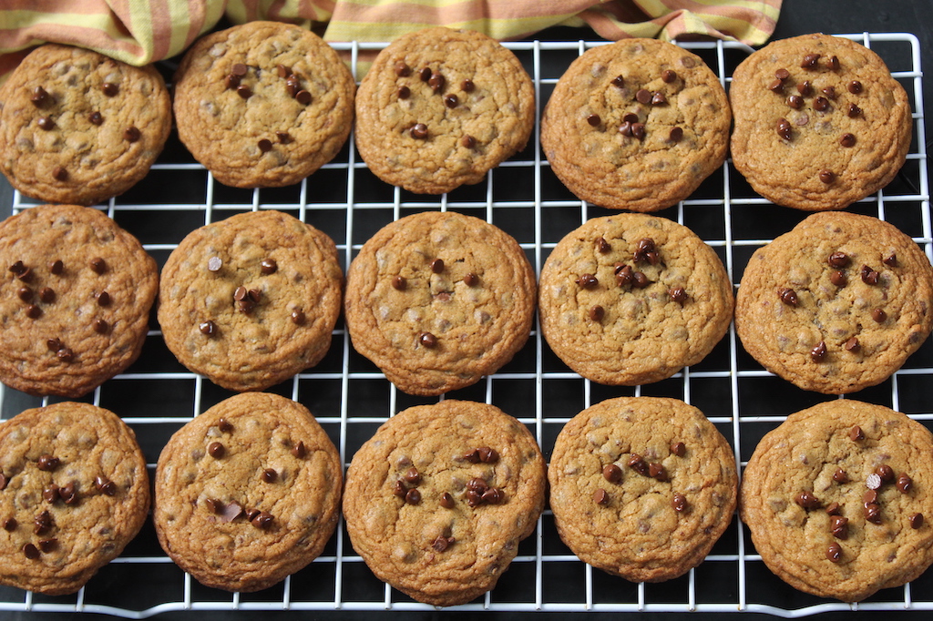 chocolate chip cookies on wire rack