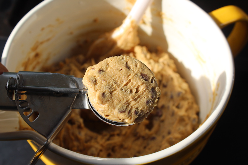 cookie dough scooped with ice cream scoop