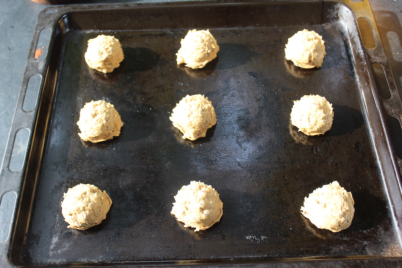 cookies scooped on baking tray