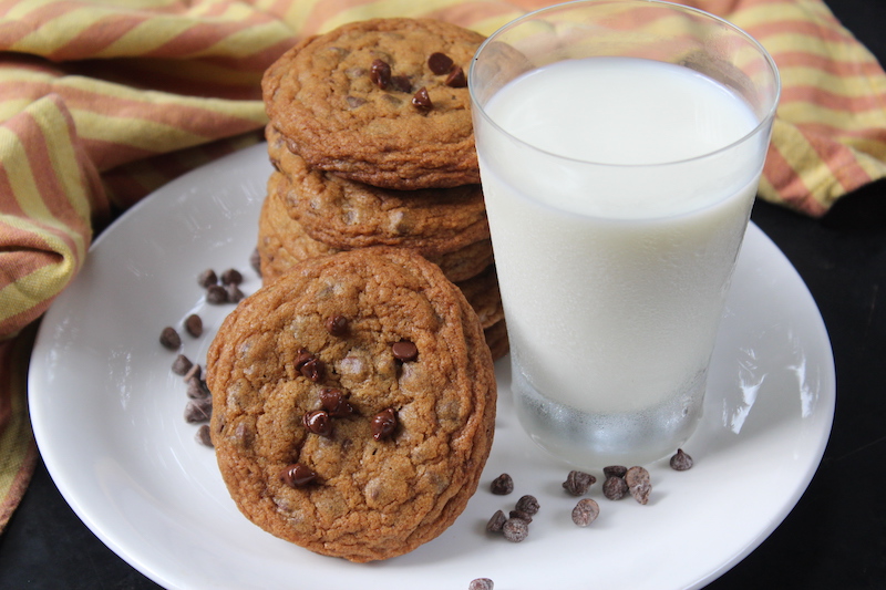 Chocolate Chip Cookies with glass of milk