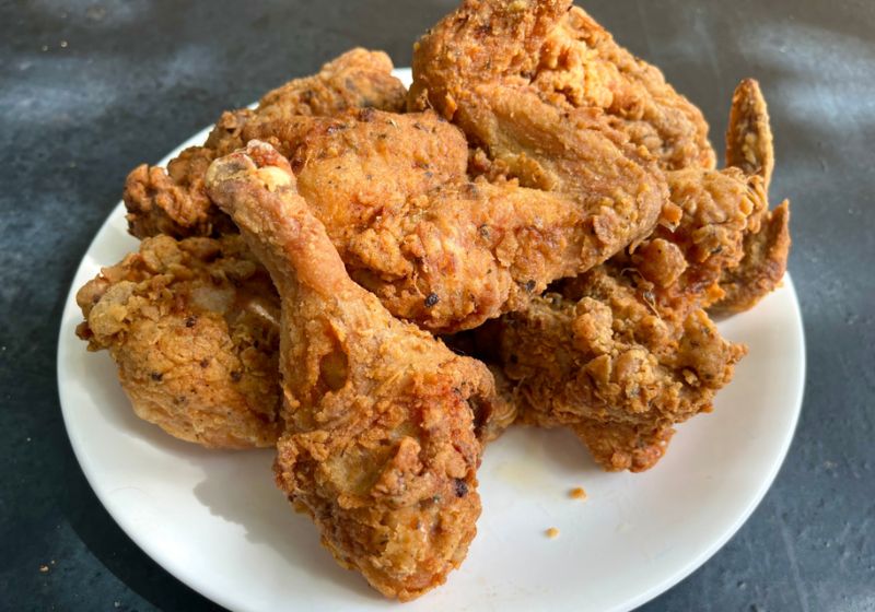 plate full of fried chicken