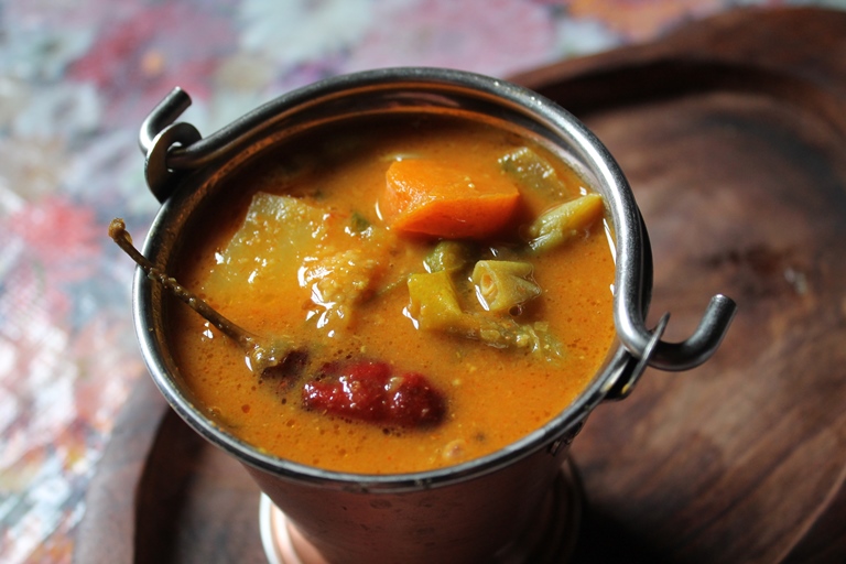 sambar made with mixed vegetables, dal and spices