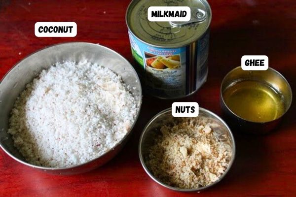 ingredients for making coconut ladoo