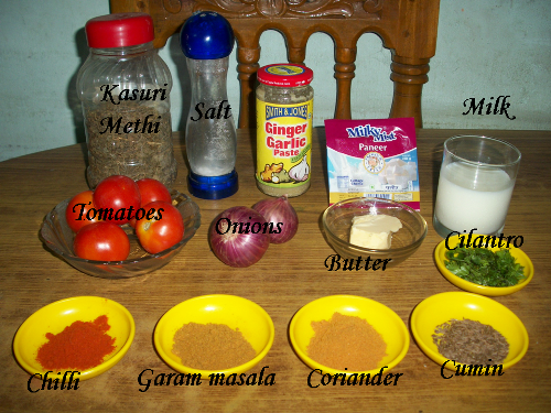 ingredients needed for making paneer butter masala