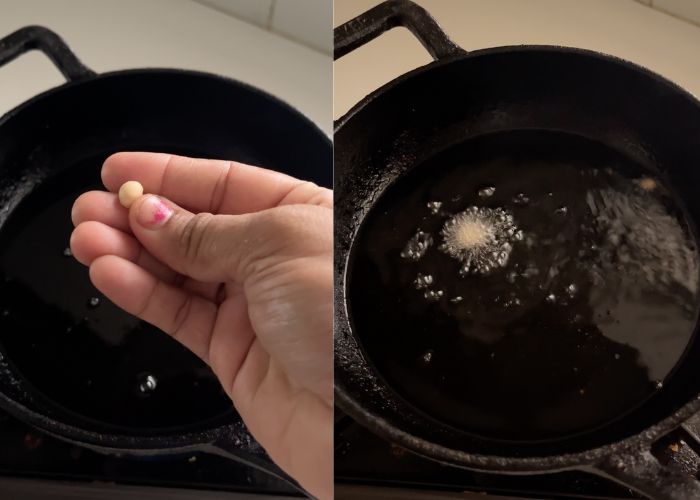 testing oil temperature for frying poori