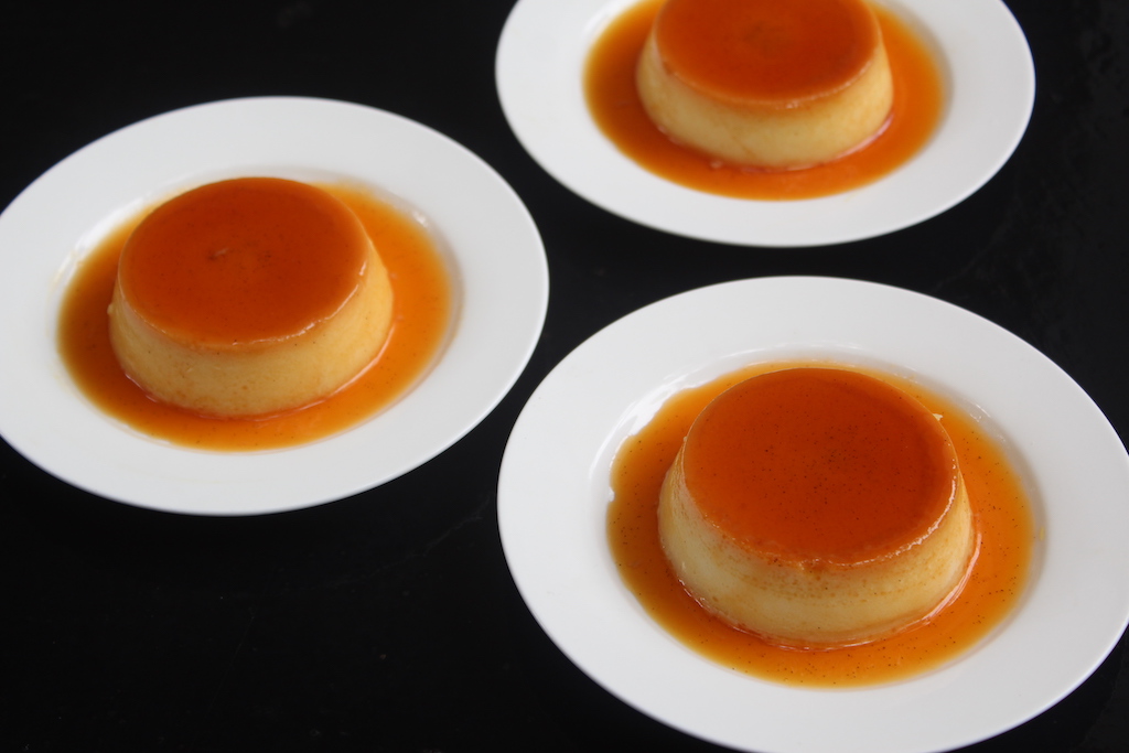 three servings of caramel custard