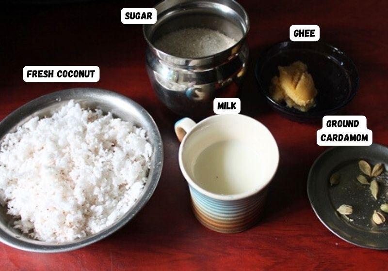 ingredients for making coconut barfi