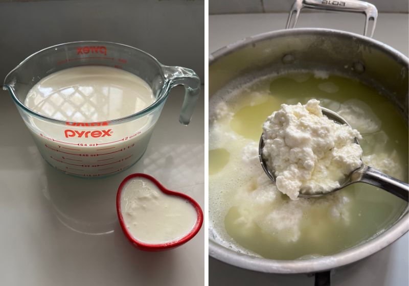 paneer making ingredients and curdled milk mix