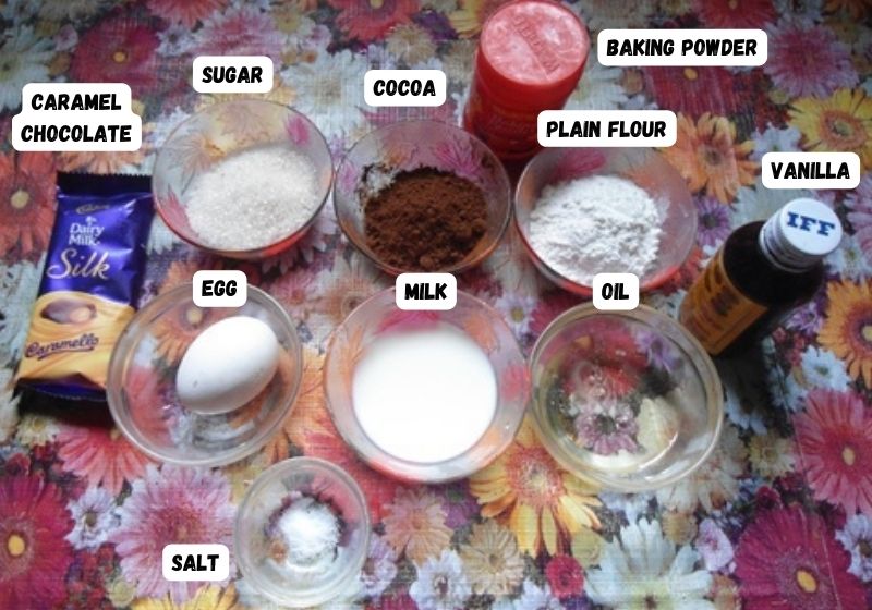ingredients for caramel mug cake