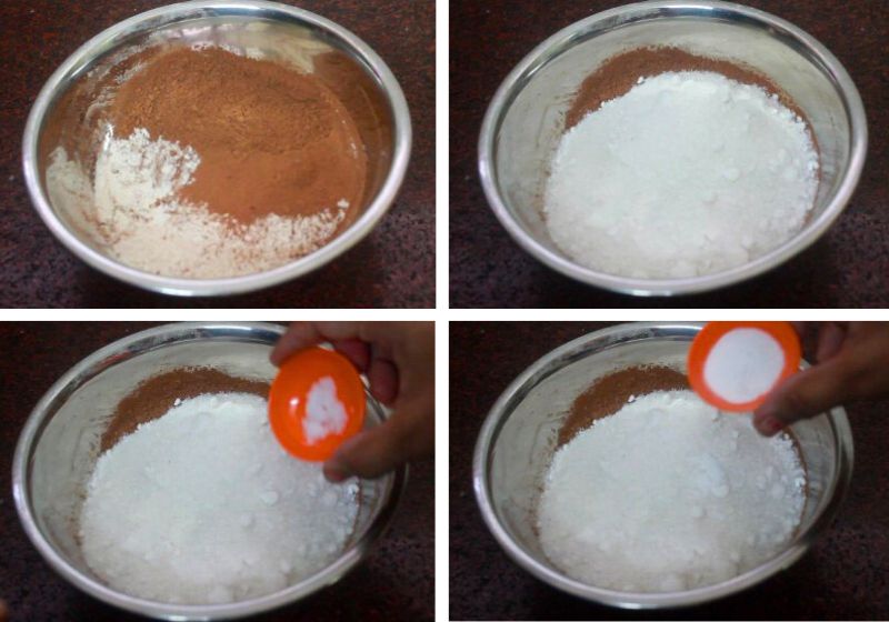 mix dry ingredients for eggless chocolate cake