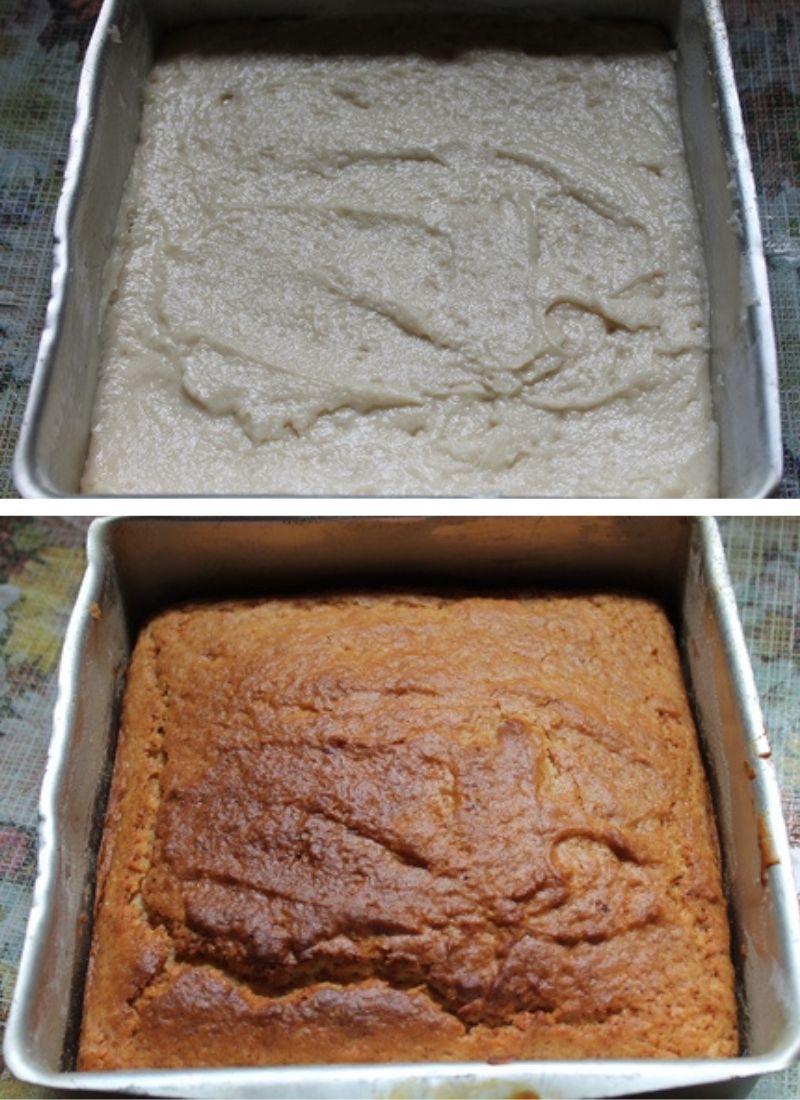 transfer batter to baking pan and bake