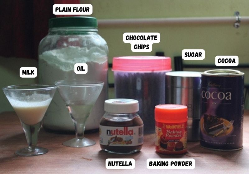 ingredients for nutella mug cake