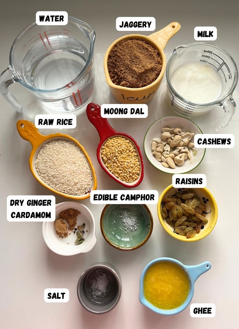 ingredients for making sweet pongal | sakkarai pongal