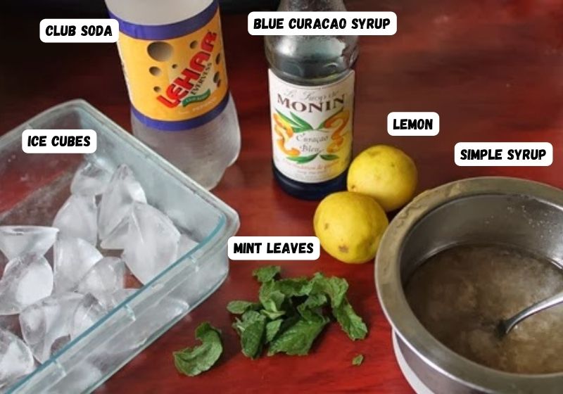 ingredients for Blue Curacao Lemon Soda