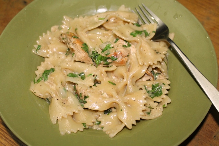 creamy pasta made with bowtie pasta