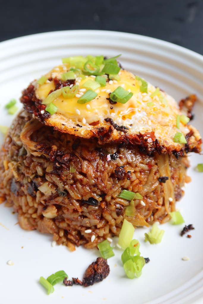 kimchi fried rice topped with fried egg