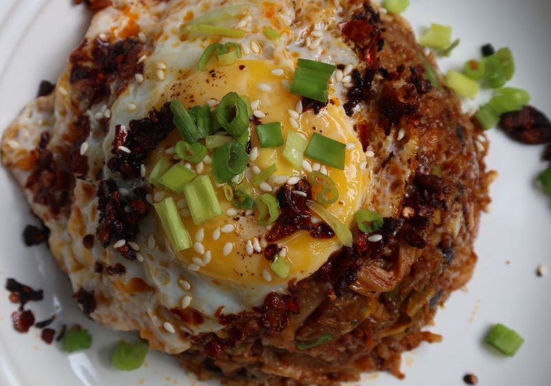 top fried egg over rice