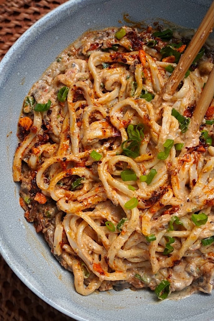 mapo tofu udon mixed together
